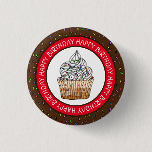 Badge Rond 2,50 Cm Joyeux Anniversaire Cartoon Vanilla Cupcake