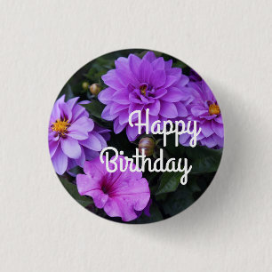 Badge Rond 2,50 Cm Joyeux anniversaire Dahlia Lilac & Petunia #1-3 Bo