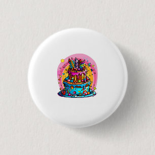 Badge Rond 2,50 Cm Joyeux anniversaire gâteau, coloré