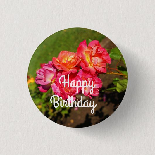 Badge Rond 2,50 Cm Joyeux anniversaire Joseph’s Coat Rose #1 Bouton (Devant)