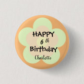 Badge Rond 2,50 Cm Joyeux anniversaire mignon fleur boho vert pétale (Devant)