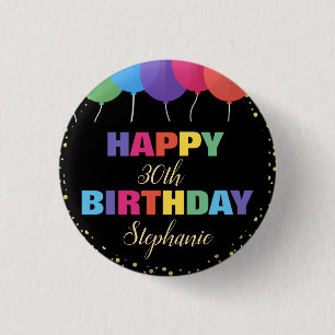 Badge Rond 2,50 Cm Joyeux Anniversaire Personnalisé Année Nom Ballons