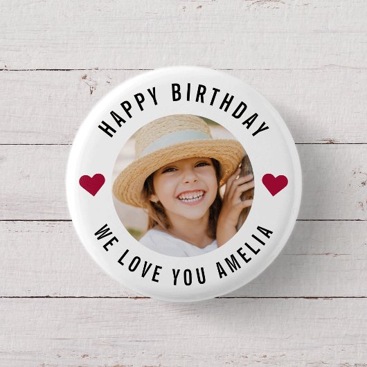 Badge Rond 2,50 Cm Joyeux Anniversaire Photo Simple Chic Coeurs Moder