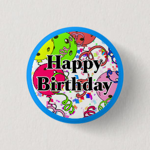 Badge Rond 2,50 Cm Joyeux Anniversaire Pickleball Ballons Confetti Bl