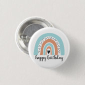 Badge Rond 2,50 Cm Joyeux anniversaire Rainbow Blue Peach (Devant & derrière)