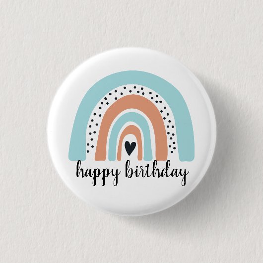 Badge Rond 2,50 Cm Joyeux anniversaire Rainbow Blue Peach (Devant)