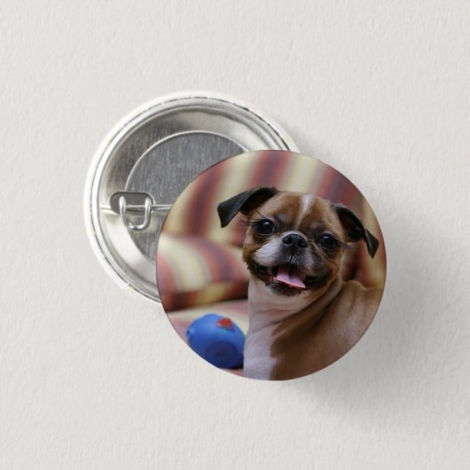 Badge Rond 2,50 Cm Joyeux chien avec jouet (Devant & derrière)