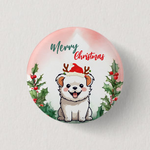 Badge Rond 2,50 Cm Joyeux Chien de Noël Rouge mignonne Chien Chien Ch