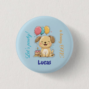 Badge Rond 2,50 Cm Joyeux chiot, garçon, faisons la fête, 1er anniver