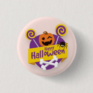 Badge Rond 2,50 Cm Joyeux Citrouille d'Halloween et araignée Bouton