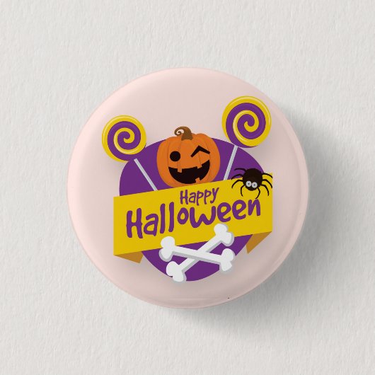 Badge Rond 2,50 Cm Joyeux Citrouille d'Halloween et araignée | Bouton (Devant)