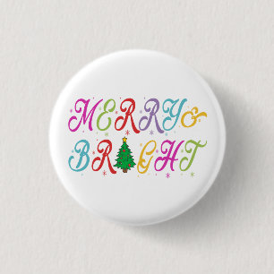 Badge Rond 2,50 Cm Joyeux et brillant Colorful Arbre de Noël Festif