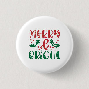 Badge Rond 2,50 Cm Joyeux et brillant rouge et vert Noël Holly