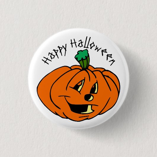 Badge Rond 2,50 Cm Joyeux Halloween, Amical, Citrouille Jack-o'Lanter (Devant)