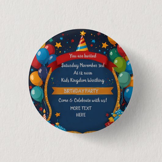 Badge Rond 2,50 Cm Joyeux Invitation d'anniversaire (Devant)