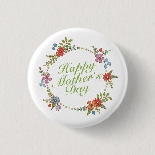 Badge Rond 2,50 Cm Joyeux Joyeux Fête des Mères Floral   Bouton d'épi