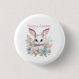 Badge Rond 2,50 Cm Joyeux lapin lapin de Pâques Floral