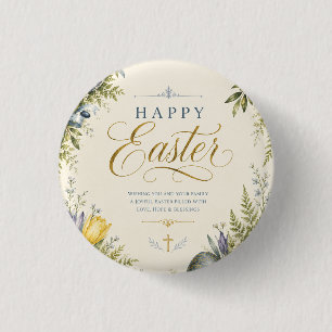 Badge Rond 2,50 Cm Joyeux message de Pâques, floral élégant et pastel