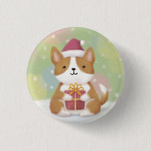 Badge Rond 2,50 Cm Joyeux Noël : Corgi Illustration Art
