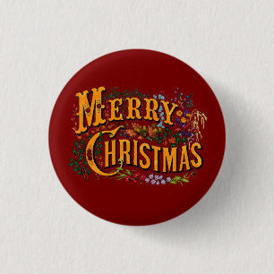 Badge Rond 2,50 Cm Joyeux Noël de style vintage Message de vacances