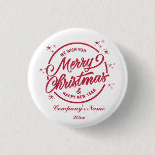Badge Rond 2,50 Cm Joyeux Noël et Bonne Année, Typographie Rouge