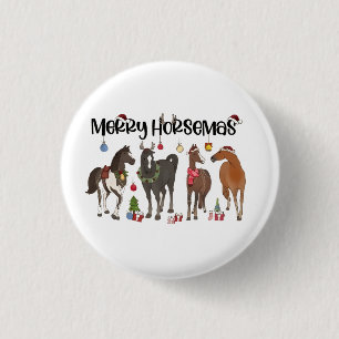 Badge Rond 2,50 Cm Joyeux Noël Fleur de Cheval de Cheval de Noël Équi