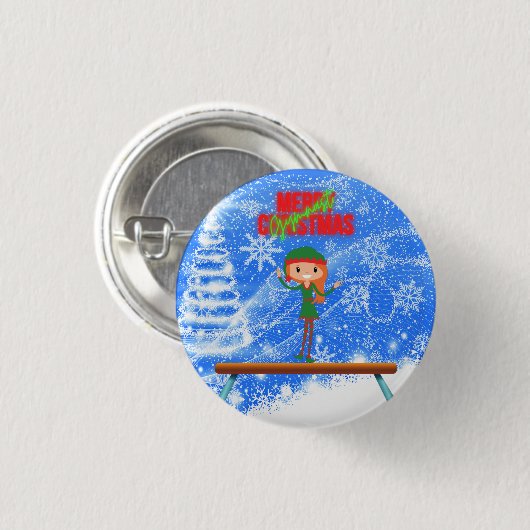 Badge Rond 2,50 Cm Joyeux Noël Gymnast Elf (Devant & derrière)