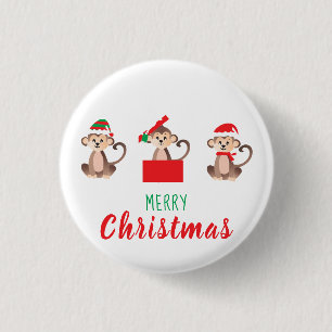 Badge Rond 2,50 Cm Joyeux Noël Jungle Singes de Noël