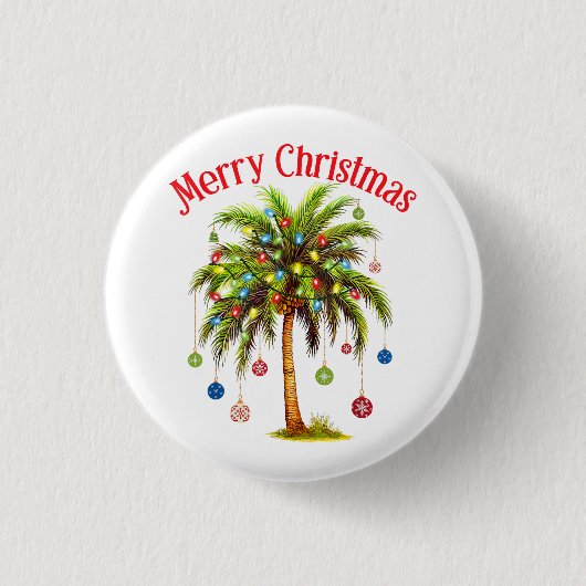 Badge Rond 2,50 Cm Joyeux Noël Palm Tree Light Hawaiian Tropical (Devant)