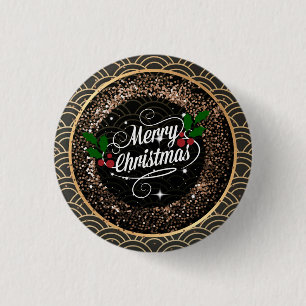 Badge Rond 2,50 Cm Joyeux Noël, pétillant et parties scintillant,