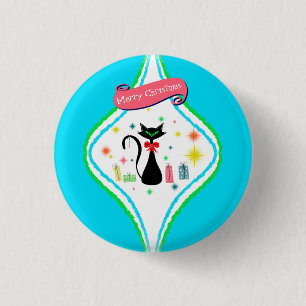 Badge Rond 2,50 Cm Joyeux Noël Retro Chat Siamese