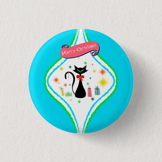 Badge Rond 2,50 Cm Joyeux Noël Retro Chat Siamese (Devant)