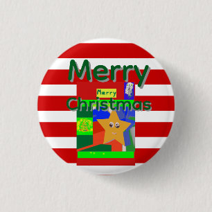 Badge Rond 2,50 Cm Joyeux Noël rose rouge