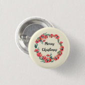 Badge Rond 2,50 Cm Joyeux Noël Rouge Floral Aquarelle Wreath (Devant & derrière)