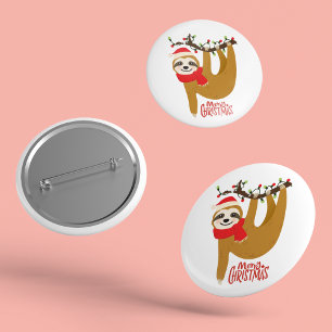 Badge Rond 2,50 Cm Joyeux Noël Sloth Vacances