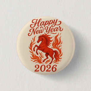 Badge Rond 2,50 Cm Joyeux Nouvel An 2026 Cheval Fiery