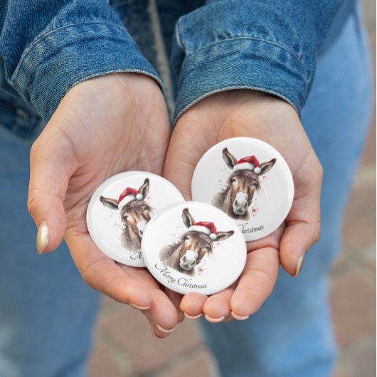 Badge Rond 2,50 Cm Joyeux petit âne de Noël, coutume