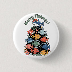 Badge Rond 2,50 Cm Joyeux Poissons de Noël Poisson Drôle Pêche