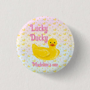 Badge Rond 2,50 Cm Joyeux premier anniversaire Lucky Ducky