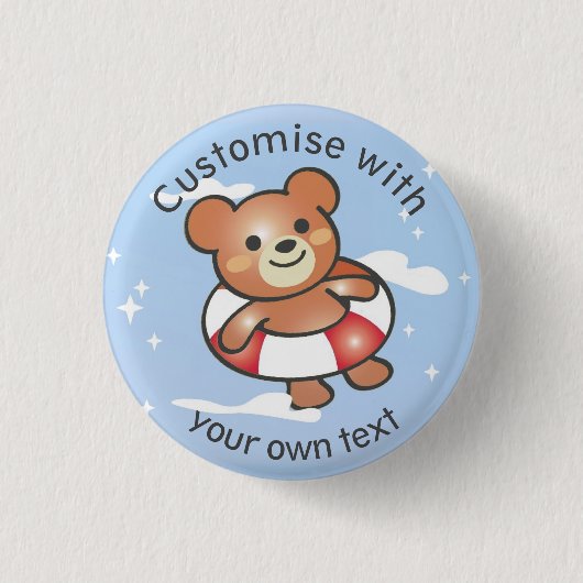 Badge Rond 2,50 Cm Joyeux Teddy Summer Pool Float Texte Personnalisé (Devant)