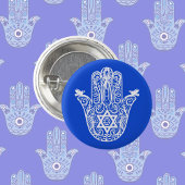 Badge Rond 2,50 Cm Juif bleu et blanc La main de Miriam Hamsa