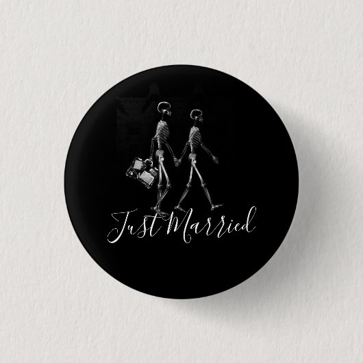 Badge Rond 2,50 Cm Just Married X-Ray Skeleton Honeymoon Couple (Devant)