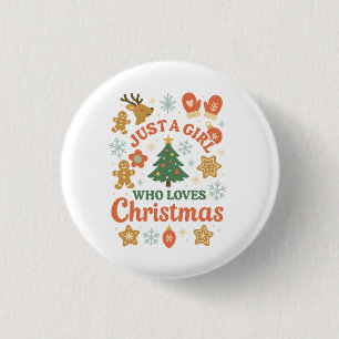 Badge Rond 2,50 Cm Juste une fille qui aime Noël Rétro