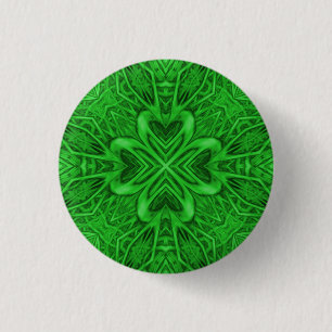 Badge Rond 2,50 Cm Kaléidoscope vert vintage de fractale de trèfle
