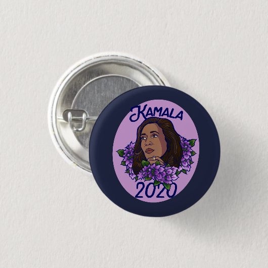 Badge Rond 2,50 Cm Kamala 2020 Floral Violet Art (Devant & derrière)