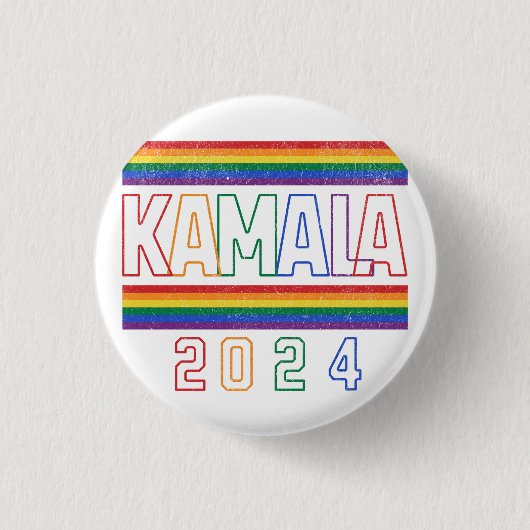 Badge Rond 2,50 Cm Kamala Harris 2024 Rainbow LGBTQ Retro (Devant)