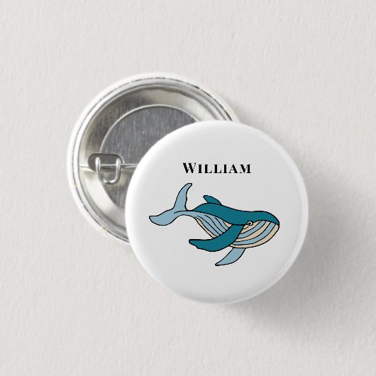 Badge Rond 2,50 Cm Kids Whale Classic Nom personnalisé (Devant & derrière)