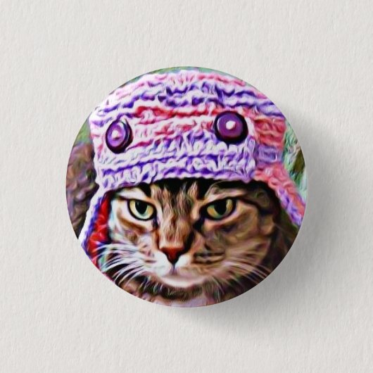 Badge Rond 2,50 Cm Kitty dans un casquette - mini bouton (Devant)