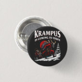 Badge Rond 2,50 Cm Krampus arrive à Town Krampus Noël (Devant & derrière)