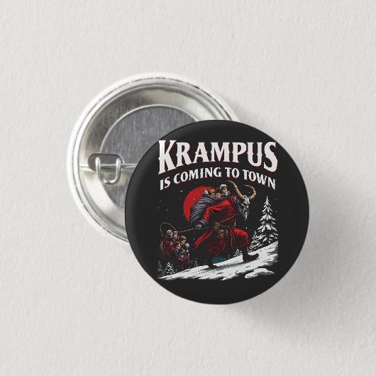Badge Rond 2,50 Cm Krampus arrive à Town Krampus Noël (Devant & derrière)